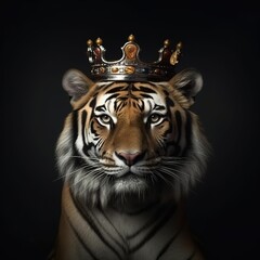 portrait of a majestic tiger with a crown