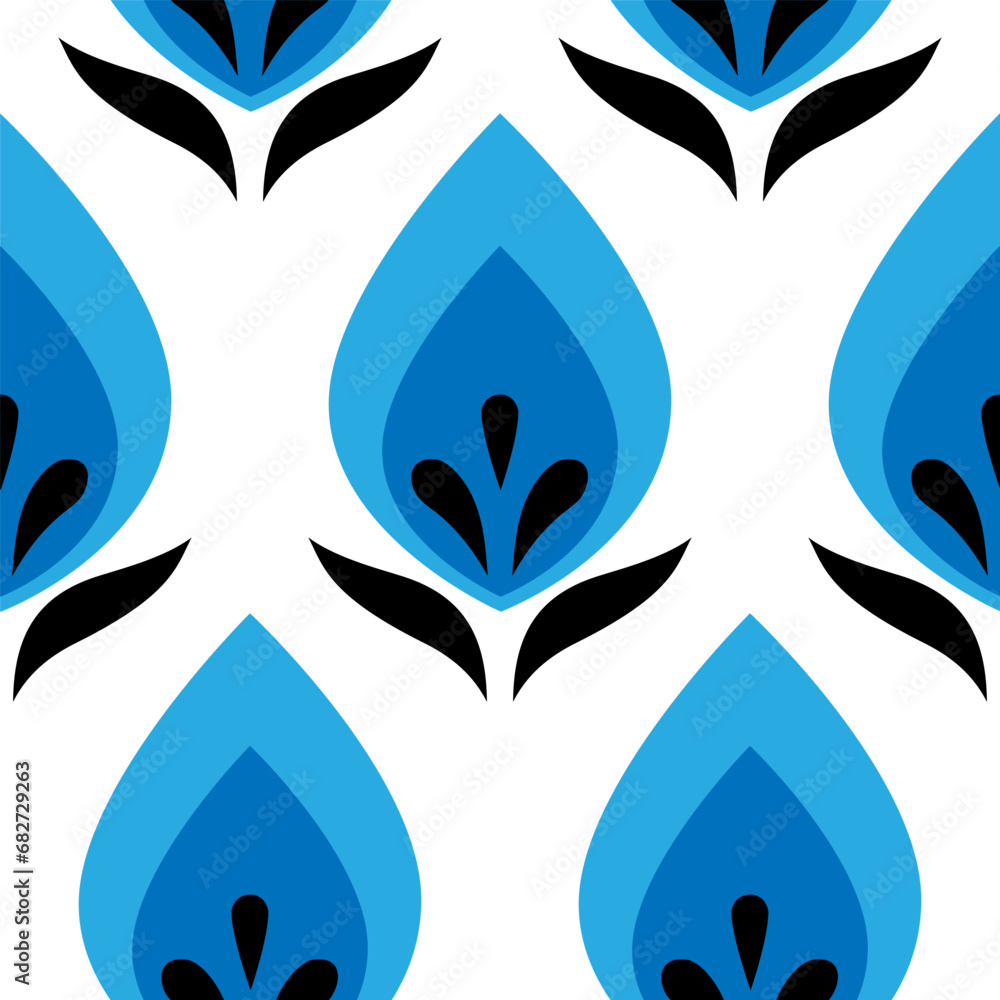 Poster geometric flower shapes with leaves. abstract botanical elements in rows vector illustration. colorf