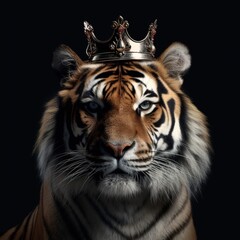 portrait of a majestic tiger with a crown