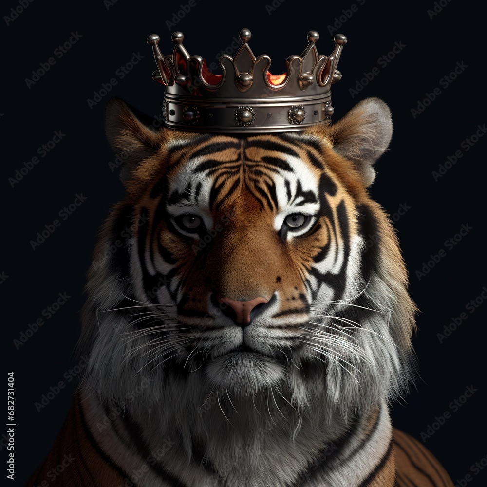 Wall mural portrait of a majestic tiger with a crown