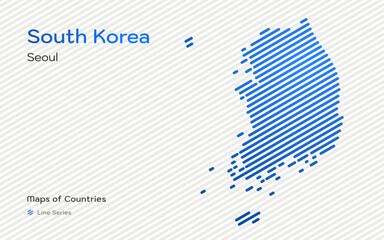 South Korea Map with a capital of Seoul shown in a glow Line Pattern. World Countries line pattern vector maps series.