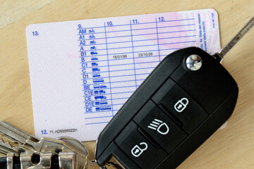 Driving license with car key