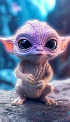 AI generated illustration of a cartoon alien with a unique face and big eyes on a bright background