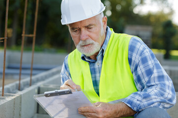 portrait of senior engineer is holding clipboard