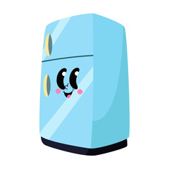 cartoon fridge with eyes and mouth sticking out of it