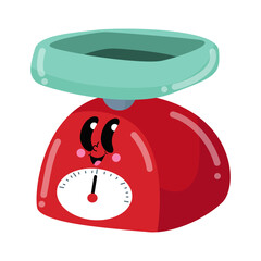 a red scale with a clock on it