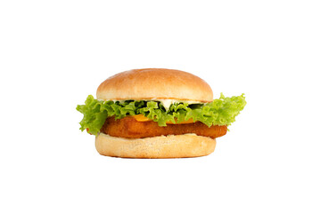 Fish burger fishburger hamburger cheese isolated on a white background