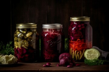 Homemade pickles beetroot natural nutrition. Onion plant slice organic eating. Generate Ai - obrazy, fototapety, plakaty