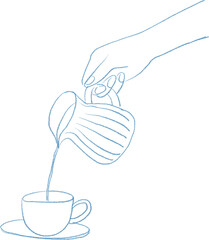 Hand pouring tea line art illustration