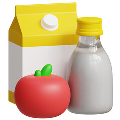 3D Fresh Milk And Apple Food Illustration