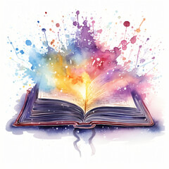 Magic Book Watercolor Clipart isolated on white background