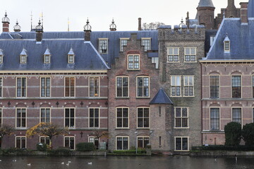 Fototapeta na wymiar The Hague Binnenhof Buildings Seen from the Hofvijver, Netherlands