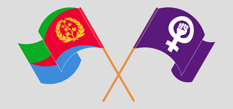 Crossed and waving flags of Eritrea and Feminism