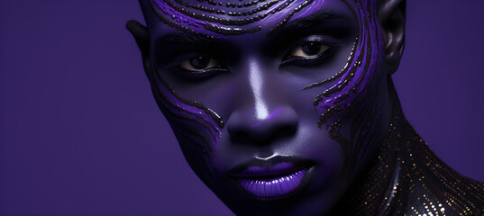 Banner of black skin man with purple make up