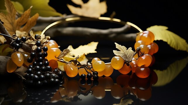 an image of dried fruits incorporated into an elegant jewelry design, such as a necklace