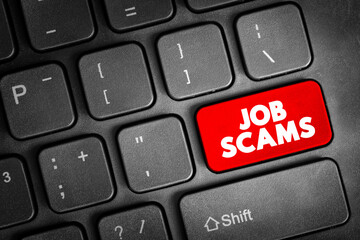Job scams text button on keyboard, concept background