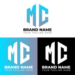 M C Double Letters Polygon Logo, Two letters M C logo design, Minimalist creative vector logo design template