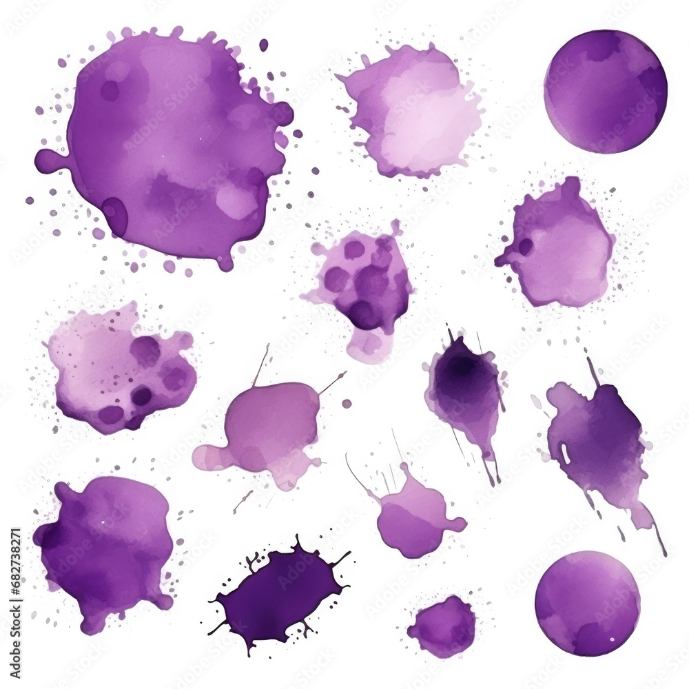 Poster set of watercolor paint stains blobs and splashes on white