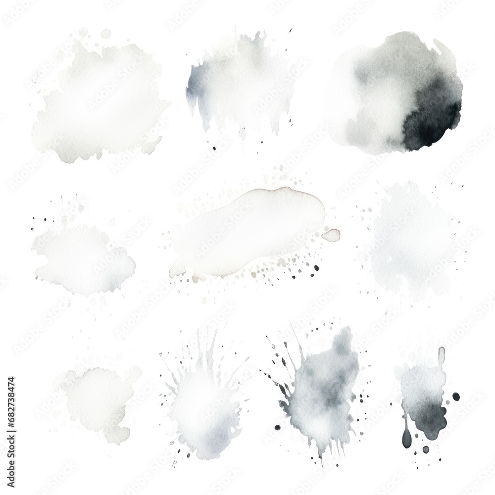 Poster set of watercolor paint stains blobs and splashes on white