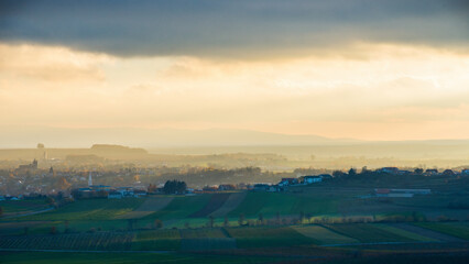 magic sunset with dust at village of Neckenmarkt, Burgenland, Austria