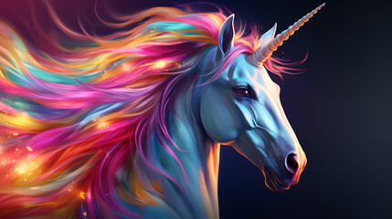 Beautiful unicorn with colorful flowing mane