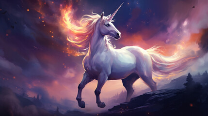 Beautiful unicorn with purple background