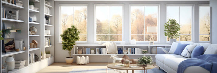 Panoramic Perfection: White Palette with Artistic Blue