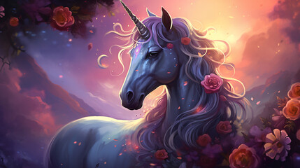 Obraz na płótnie Canvas Beautiful unicorn with purple background