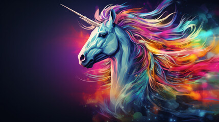 Obraz na płótnie Canvas Beautiful unicorn with rainbow generative ai