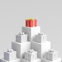 Close up Outstanding Red gift box standing one put on white color stage mock up. Christmas idea concept Celebration. 3D Rendering.
- 682740405