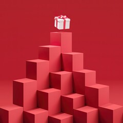 Outstanding Red gift box standing one put on red color stage mock up. Christmas idea concept Celebration. 3D Rendering.
- 682740420