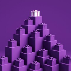 Outstanding White gift box standing one put on purple color stage mock up. Christmas idea concept Celebration. 3D Rendering.  - 682740429