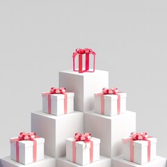 Close up Outstanding White gift box standing one put on white color stage mock up. Christmas idea concept Celebration. 3D Rendering.  - 682740448