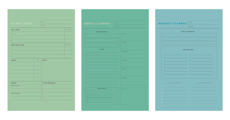 Daily weekly Monthly Planner (Nature) Minimalist planner template set. Vector illustration.	
