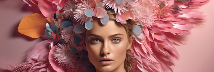 Young girls in beautiful fashionable clothes in pastel colors on a background of lotus flowers, fashion magazine cover, high fashion, banner