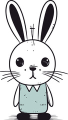 Cute cartoon rabbit with a cross in his ears vector illustration