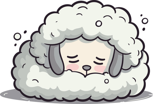Sheep sleeping in the cloud character vector illustration cute cartoon sheep sleeping