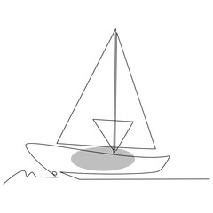 Sea Sailboat Continuous one line vector art drawing and illustration