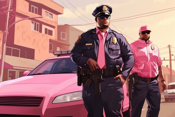 Policeman and his dog pink tone style