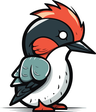 Cartoon vector illustration of a cute red headed woodpecker