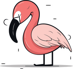 Flamingo cartoon character vector illustration in doodle style