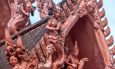 Wat Ratchathammaram also known as Wat Sila Ngu, with its ornate red carvings, on the Thailand island of Koh Samui
