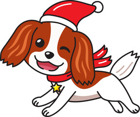 Cartoon cavalier king charles spaniel dog with christmas costume for design.