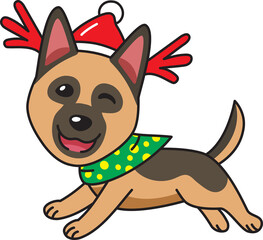 Cartoon german shepherd dog with christmas costume for design.