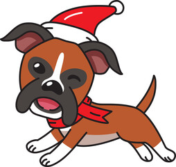 Cartoon boxer dog with christmas costume for design.