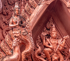 Wat Ratchathammaram also known as Wat Sila Ngu, with its ornate red carvings, on the Thailand island of Koh Samui