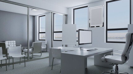 Modern office Cabinet.  3D rendering.   Meeting room. Mockup.   Empty paintings