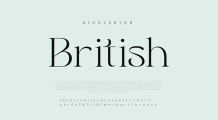 British Minimal alphabet fonts. Modern, Typography, Technology, Elegant, Fashion, Designs, Sans Serif fonts. Vector illustration