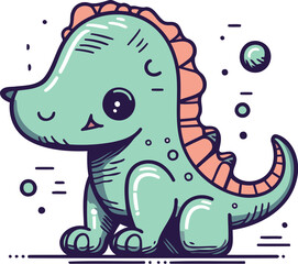 Cute cartoon dinosaur vector illustration in doodle style