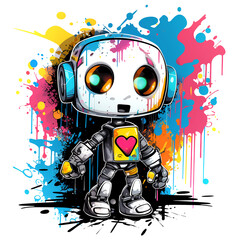 Cute cartoon Robots. Funny cyborgs. Steampunk Robots. AI Generated.